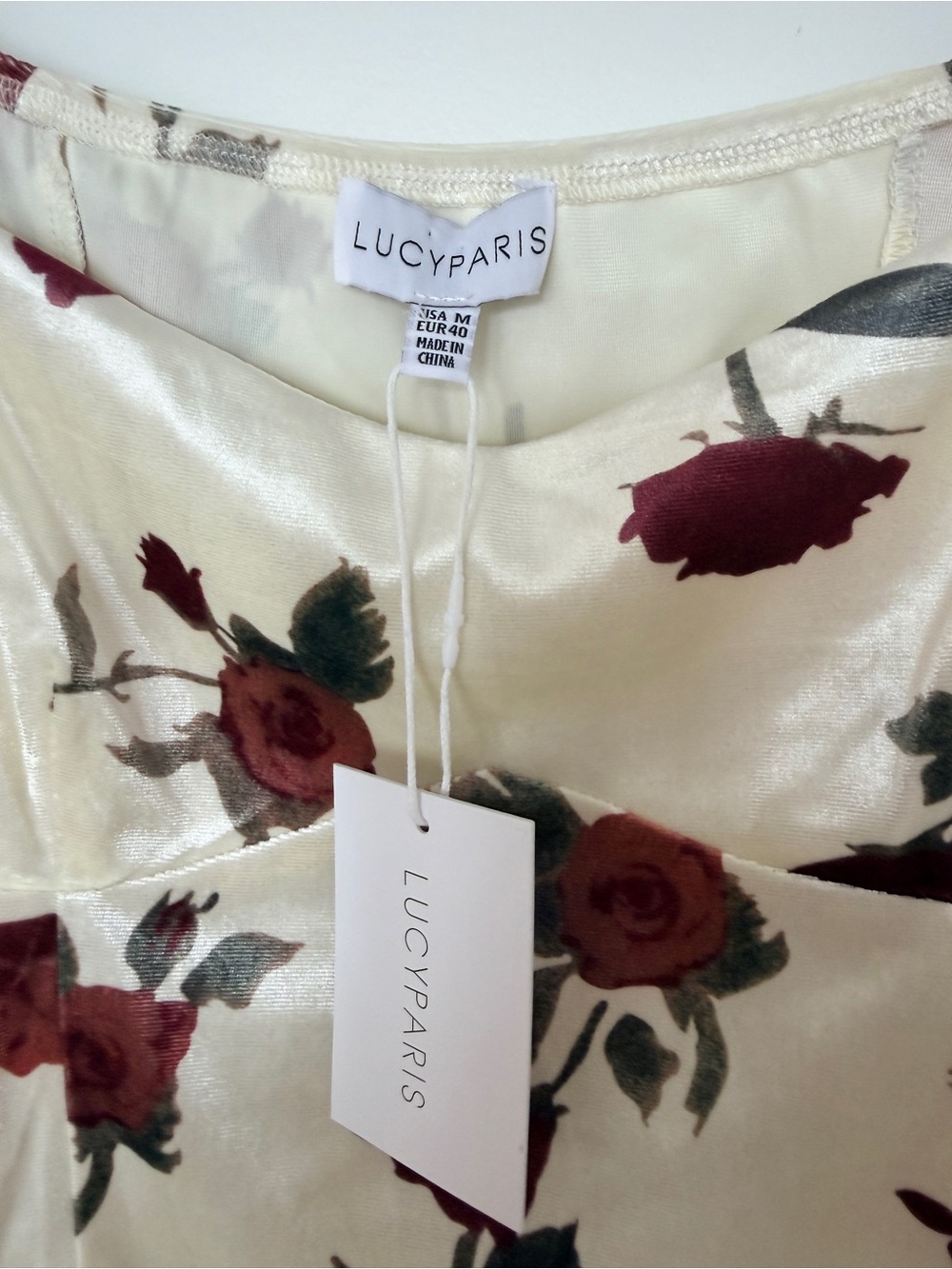 Lucy Paris/Medium Floral Square-Neck Puff Sleeve Top White/Rose - Picture 4 of 4